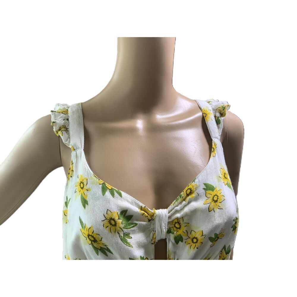 Audrey Lane Yellow Floral‎ Print Sleeveless Ruffled Straps Tank Top Size Large - Picture 3 of 16